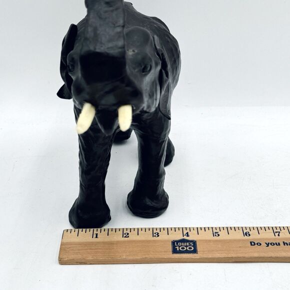 Vintage Leather Wrapped Elephant Figure Good Luck Trunk Up w Tusks - Picture 10 of 10
